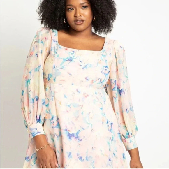 NWT Eloquii Spring Pastel Bridgerton Selkie Floral Puff Sleeve Maxi Dress 18 - Picture 2 of 13